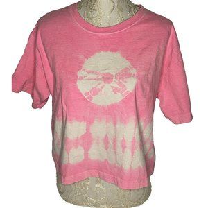 Vtg 90s Unisex Athletic Works Neon Pink Tie Dye Crop T Shirt One Size est L/Xl